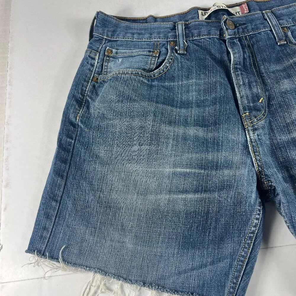 Levi's Jean Shorts Men's 35* 569 Loose Blue Cut Off Faded Denim Jorts Tag 34